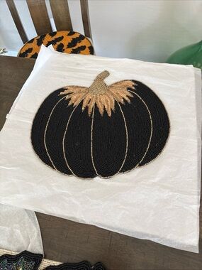 Beaded Black & Gold Pumpkin Placemat